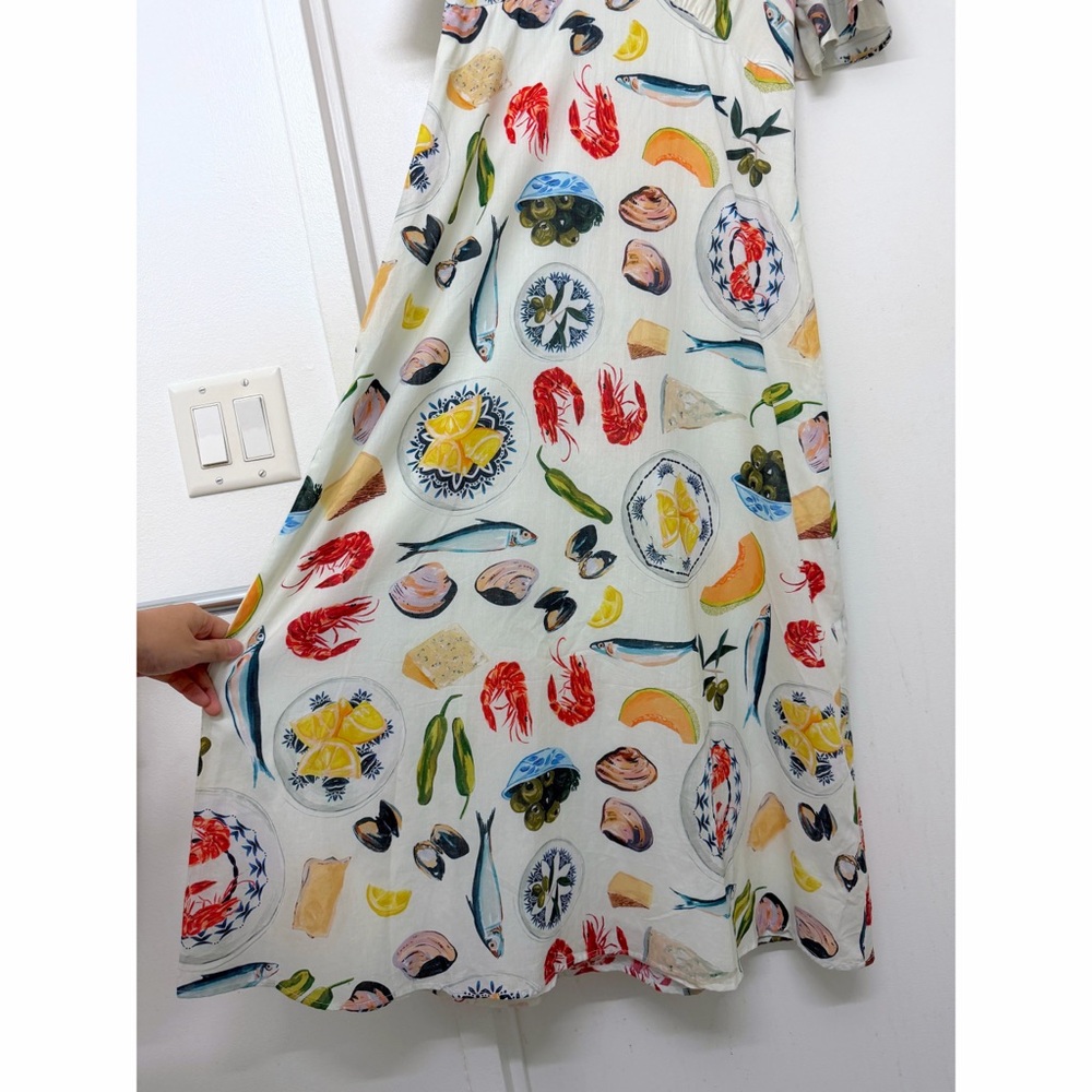 Lisa Says Gah Grace Food Print Midi Dress Tapas Ivory Lemon Olive Fruit S - Picture 5 of 16